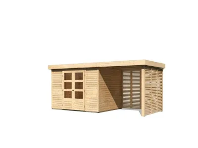 Gartenhaus SET Askola 5 19 mm naturbelassen, inkl. 2,4 m Anbaudach + Lamellenwänden Produktbild #8