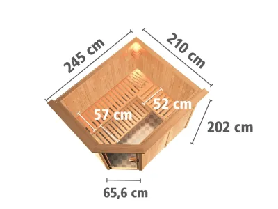 Systemsauna Malin mit Dachkranz, graphit Ganzglastür, inkl. 9 kW Saunaofen integr. Steuerung Produktbild #7