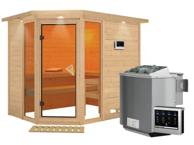Sauna Massivholzsauna Sinai 3 mit Dachkranz, inkl. 9 kW Bio-Kombiofen ext. Steuerung Produktbild #9