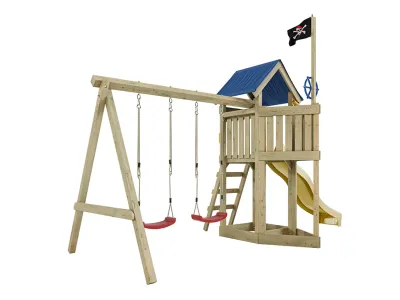 Spielturm Pirat Captain Jolly KDI mit Doppelschaukel inkl. Rutsche gelb + Sitze rot Produktbild #4