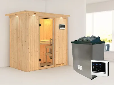 Sauna Systemsauna Variado mit Dachkranz, inkl. 9 kW Ofen mit externer Steuerung Produktbild #1