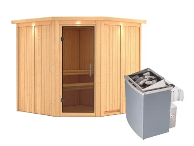 Systemsauna Jarin mit Dachkranz, graphit Ganzglastür, inkl. 9 kW Saunaofen integr. Steuerung Produktbild #3