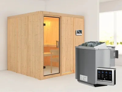 Sauna Systemsauna Rodin Klarglas Ganzglastür + 9 kW Bio-Kombiofen mit ext. Strg Produktbild #1