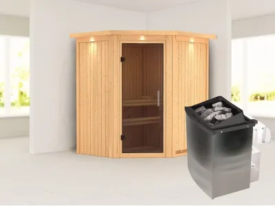 Sauna Systemsauna Taurin mit Dachkranz, inkl. 9 kW Ofen mit integrierter Steuerung Produktbild #1