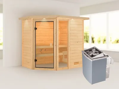 Sauna Jada mit bronzierter Glastür und Dachkranz + 9 kW Saunaofen integr. Strg. Produktbild #6