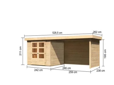 Gartenhaus SET Askola 3,5 19 mm naturbelassen, inkl. 2,8 m Anbaudach + Seiten- und Rückwand Produktbild #3