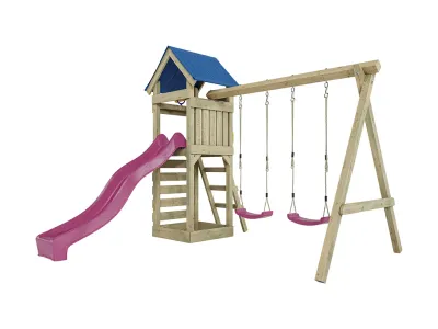 Spielturm Easy KDI inkl. Doppelschaukel inkl. Rutsche pink + Sitze pink Produktbild #6