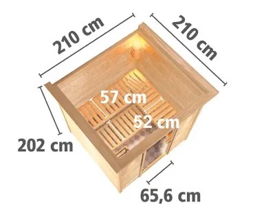 Systemsauna Rodin mit Dachkranz, bronzierte Ganzglastür, inkl. 9 kW Saunaofen integr. Steuerung Produktbild #2