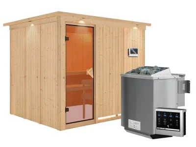 Systemsauna Gobin mit Dachkranz, bronzierte Ganzglastür, inkl. 9 kW Bio-Kombiofen ext. Steuerung Produktbild #3