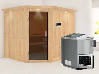 Systemsauna Malin mit Dachkranz, graphit Ganzglastür, inkl. 9 kW Bio-Kombiofen ext. Steuerung Produktbild #1