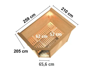 Sauna Massivholzsauna Tanami mit Dachkranz, inkl. 9 kW Bio-Kombiofen ext. Steuerung Produktbild #4
