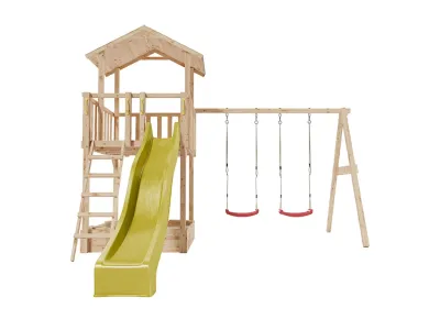 Spielturm Tilly Premium mit Doppelschaukel Lärche inkl. Rutsche gelb + Sitze rot Produktbild #2