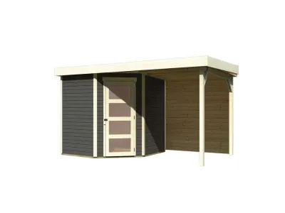 Gartenhaus Schwandorf 5 19 mm terragrau inkl. 2,4 m Anbaudach + Rückwand Produktbild #10