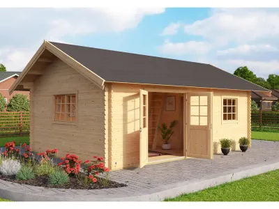 Gartenhaus Blockbohlenhaus Caroline Set Silber 40 mm lichtgrau Produktbild #1