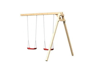 Spielturm Set Luis naturbelassen inkl. Rutsche rot und Doppelschaukel Produktbild #2