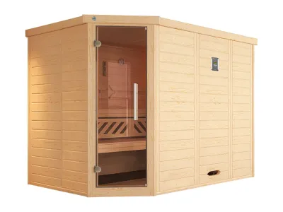 Sauna Massivholz-Elementsauna Kemi Eck 2 inkl. Edelstahlset + Komfortpaket Produktbild #2