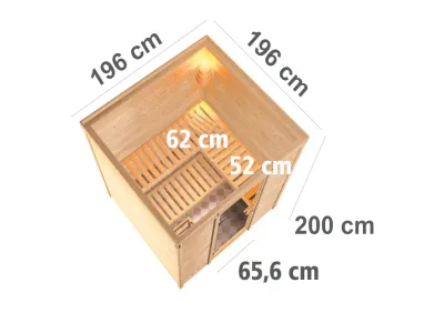 Massivholzsauna Mojave Holztür mit Isolieglas, inkl. 9 kW Ofen integr. Steuerung Produktbild #2