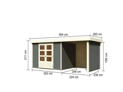 Gartenhaus SET Askola 5 19 mm terragrau, inkl. 2,4 m Anbaudach + Seiten- und Rückwand Produktbild #5