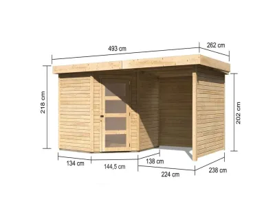 Gartenhaus SET Schwandorf 5 19 mm naturbelassen, inkl. 2,4 m Anbaudach + Seiten- und Rückwand Produktbild #3