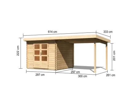 Gartenhaus Blockbohlenhaus SET Bastrup 5 28 mm naturbelassen, inkl. 3 m Anbaudach Produktbild #4