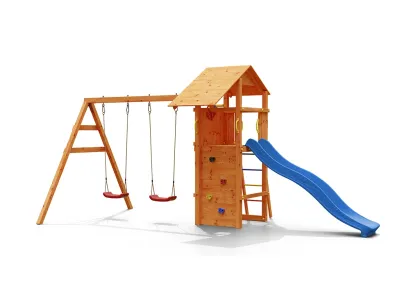 Spielturm Smart 5 teakfarben inkl. Rutsche blau Produktbild #4