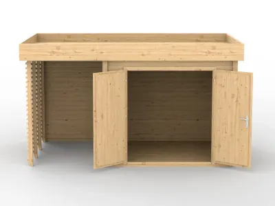 Gestaltungsbeispiel - Abb. zeigt Gartenhaus Ivar (naturbelassen) farblich behandelt