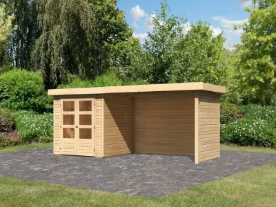 Gartenhaus SET Askola 2 19 mm naturbelassen, inkl. 2,8 m Anbaudach + Seiten- und Rückwand Produktbild #1