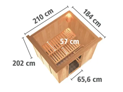 Systemsauna Sodin mit Dachkranz, bronzierte Ganzglastür Produktbild #3