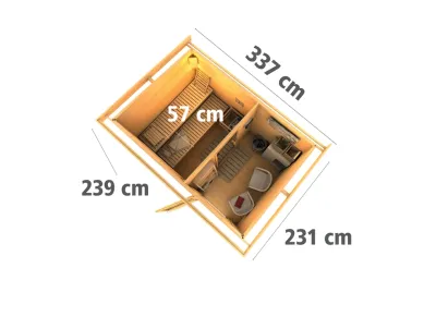Saunahaus Skrollan 2 mit Milchglastür & Vorraum, inkl. 9 kW Bio-Kombiofen mit externer Steuerung Produktbild #2