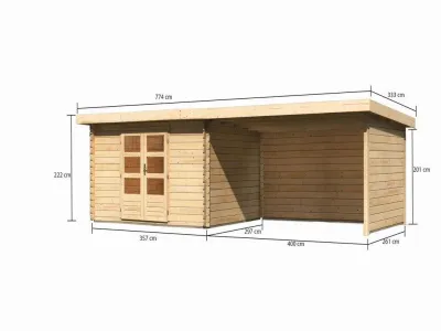 Gartenhaus Blockbohlenhaus SET Bastrup 7 28 mm naturbelassen, inkl. 4 m Anbaudach + Seiten-/Rückwand Produktbild #7