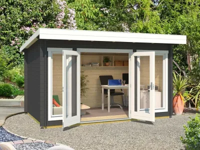 Gartenhaus Blockbohlenhaus Dorset 34 34 mm carbongrau Produktbild #1