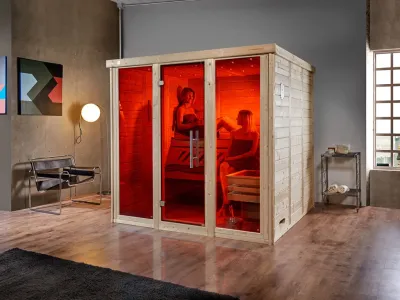 Sauna Massivholz-Elementsauna Kemi Panorama 3 inkl. Saunaofen OS 7,5 kW + externer Steuerung Produktbild #1