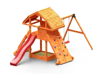 Spielturm Giant Move teakfarben inkl. Rutsche rot Produktbild #5