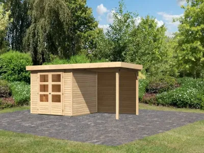 Gartenhaus SET Askola 3,5 19 mm naturbelassen, inkl. 2,4 m Anbaudach + Rückwand Produktbild #1