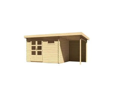 Gartenhaus Blockbohlenhaus SET Bastrup 8 28 mm naturbelassen, inkl. 2 m Anbaudach + Rückwand Produktbild #2
