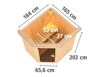 Sauna Systemsauna Tonja mit Dachkranz, Energiespartür + Plug & Play Saunaofen mit ext. Steuerung Produktbild #2