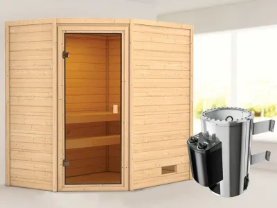 Sauna Jella mit bronzierter Glastür + 3,6 kW Plug & Play Saunaofen integr. Strg. Produktbild #1