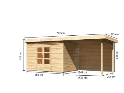 Gartenhaus SET Kandern 7 28 mm naturbelassen, inkl. 3,2 m Anbaudach + Rückwand Produktbild #8