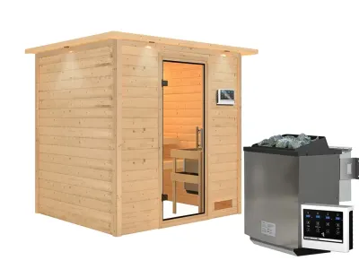 Sauna Massivholzsauna Anja mit Dachkranz, inkl. 9 kW Bio-Ofen mit externer Steuerung Produktbild #7