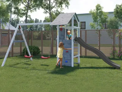Spielturm Smart 5 grau/weiß inkl. Rutsche grau Produktbild #1