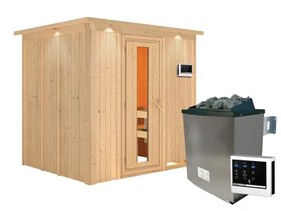 Sauna Systemsauna Sodin mit Dachkranz, inkl. 9 kW Ofen mit externer Steuerung Produktbild #3