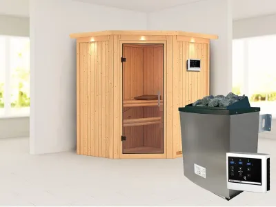 Sauna Systemsauna Taurin mit Dachkranz, inkl. 9 kW Ofen mit externer Steuerung Produktbild #1