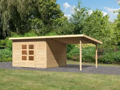 Gartenhaus SET Northeim 5 – mit naturbelassenem Holz, inkl. 3,3 m Anbaudach Produktbild #3