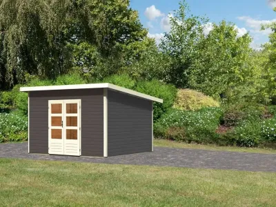 Gartenhaus Northeim 5 – Terragrau, 419 x 420 cm, 38 mm Wandstärke, Pultdach Produktbild #6