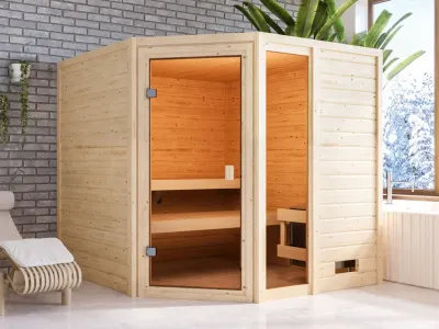 Sauna Tabea mit bronzierter Glastür + 9 kW Saunaofen integr. Strg. Produktbild #1
