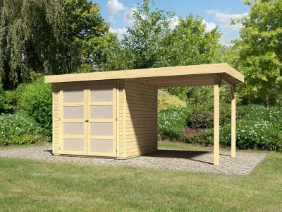 Gartenhaus Münster 1 19 mm naturbelassen inkl. 2,4 m Anbaudach Produktbild #2