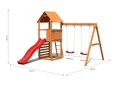 Spielturm Bento A teakfarben inkl. Rutsche rot Produktbild #3