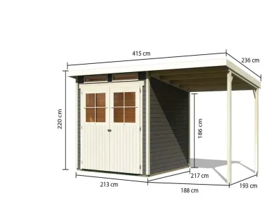 Gartenhaus SET Glücksburg 3 19 mm terragrau inkl. 1,9 m Anbaudach Produktbild #4