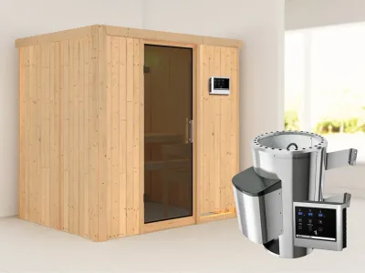Sauna Systemsauna Fanja graphit Ganzglastür + Plug & Play Saunaofen mit externer Steuerung Produktbild #1