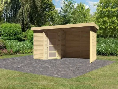 Gartenhaus SET Schwandorf 3 19 mm naturbelassen, inkl. 2,8 m Anbaudach + Seiten- und Rückwand Produktbild #1